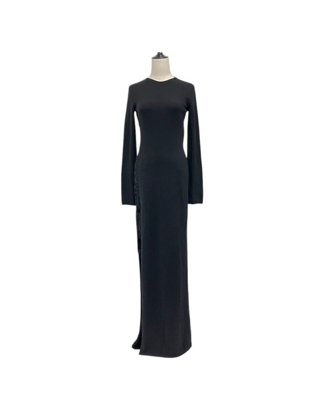 Saint Laurent Paris Side Lace-up Wool Knit Maxi Dress Black Spring Summer S